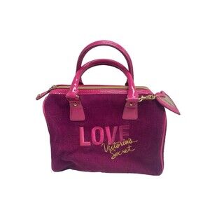 Victoria Secret Love Spell Handbag PINK Faux Suede Cosmetic Bag Zip Closure